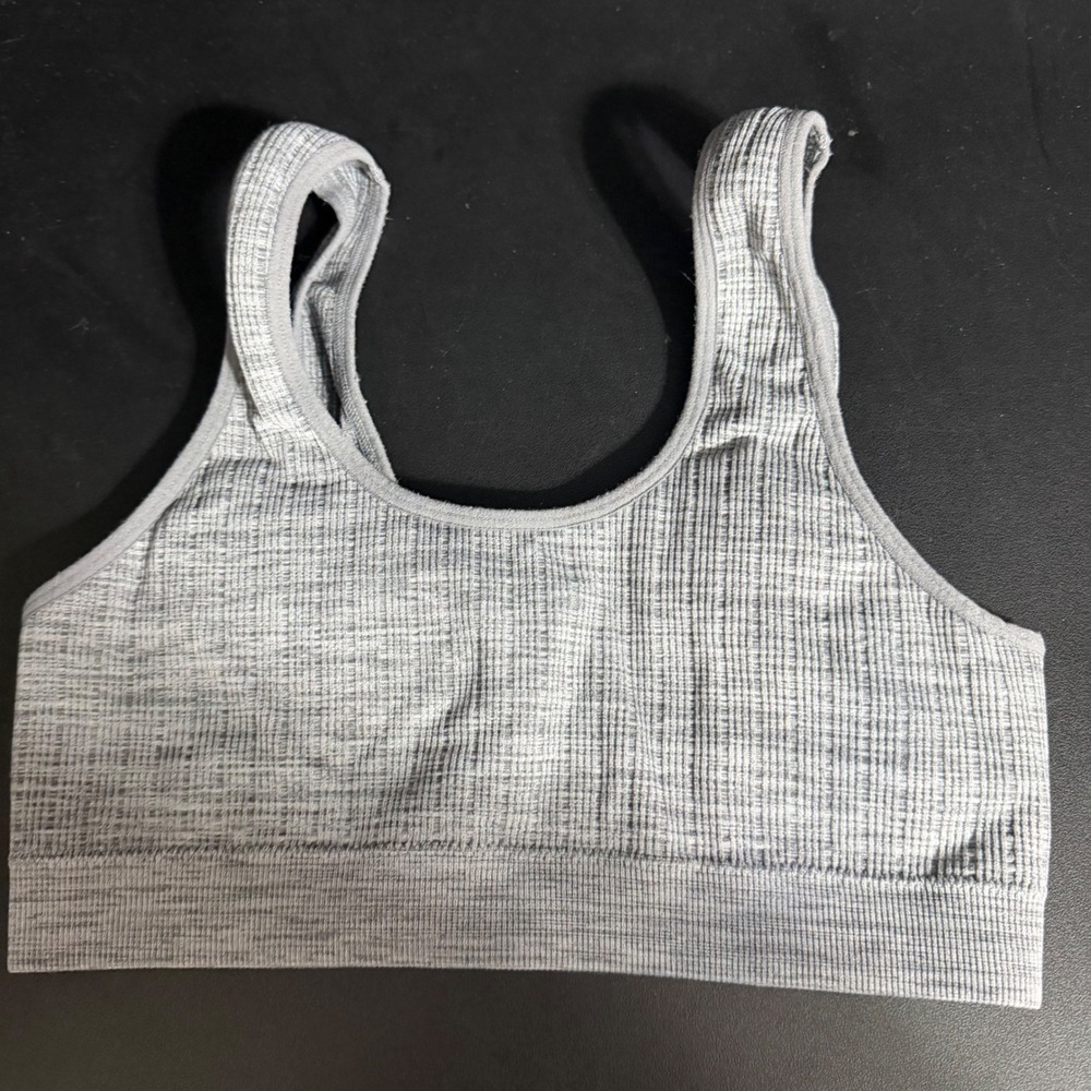 No Boundaries Sports Bra Womens Small Grey Space Dye Seamless Ribbed Band